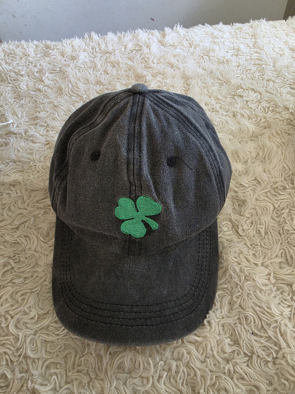 Dark Gray Baseball Cap with Green Shamrock Embroidery